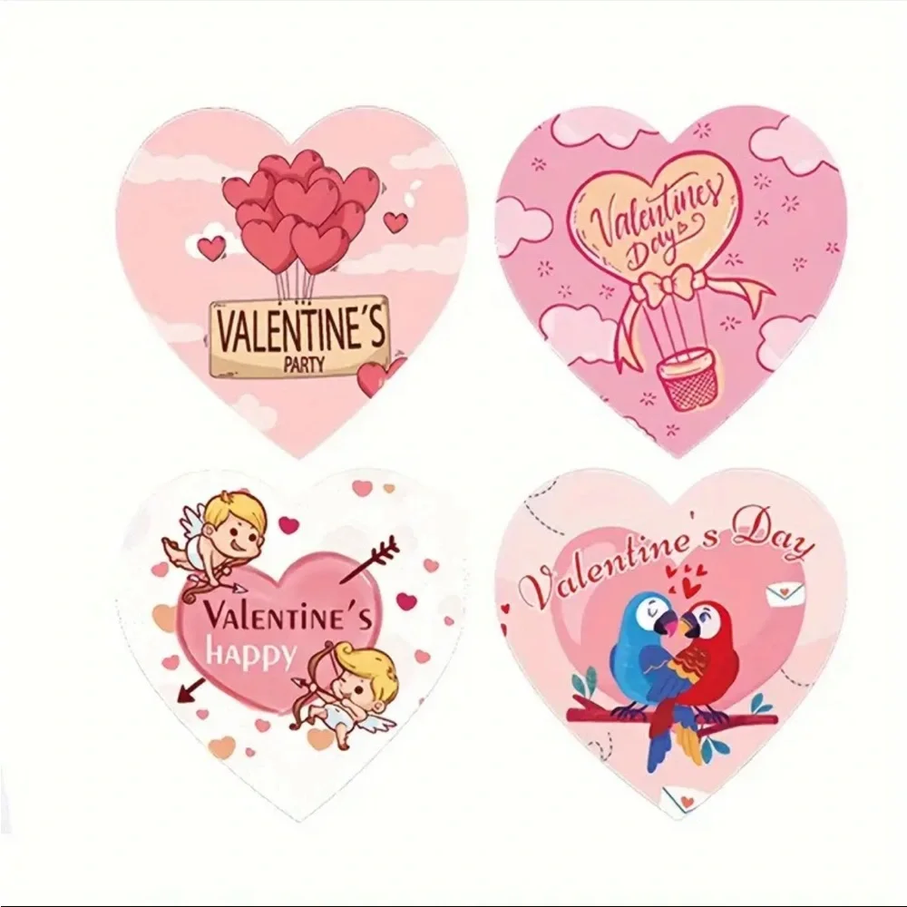 Roll of 500 Happy Valentine’s Day Cute Stickers Love Romance Cupid Birds